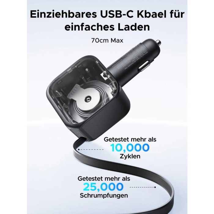 automobilski punjač UGREEN 55212 60W s vgrađenim USB-C kablom-2