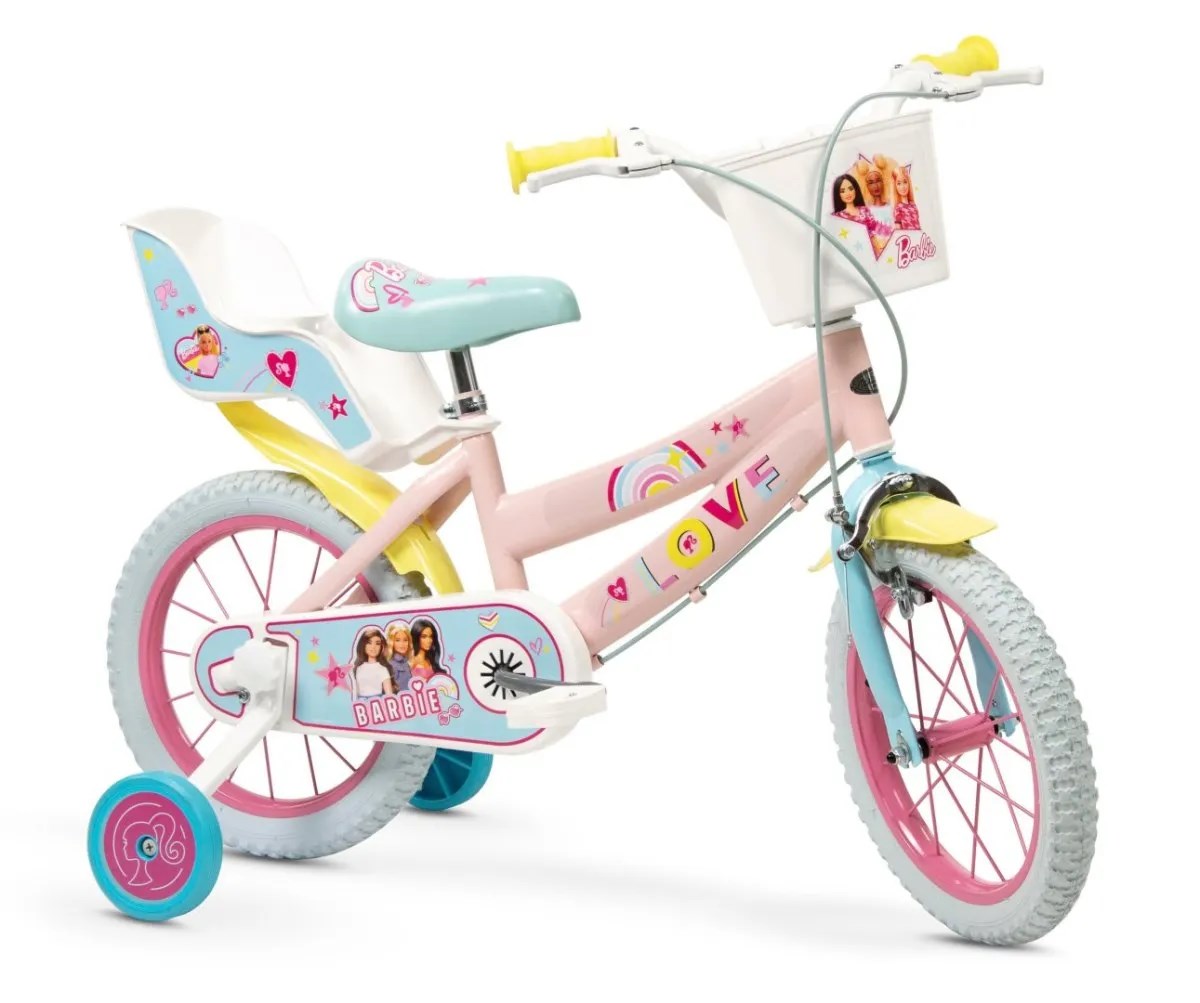 Dječji bicikl TOIMSA Barbie 14" (za djecu 4-6 god, pomoćni kotači, košara, sjedalica za lutku) Pink