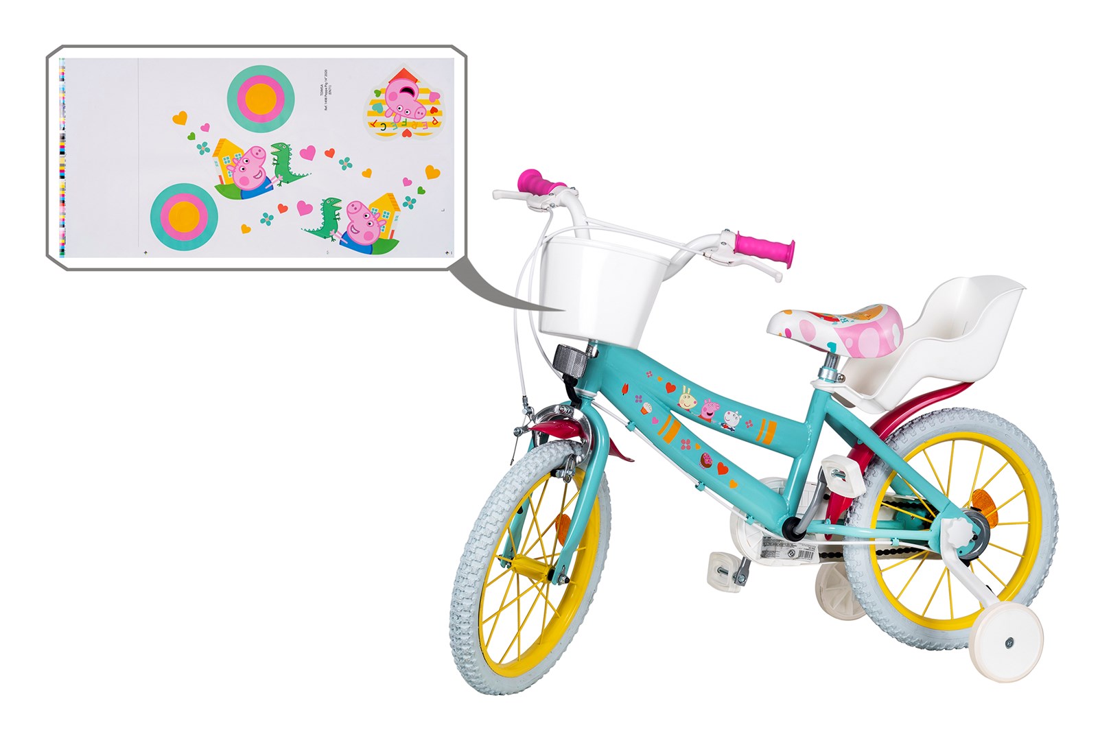 Dječji bicikl TOIMSA Peppa Pig 16" (za djecu 5-8 god, pomoćni kotači, košara)-9