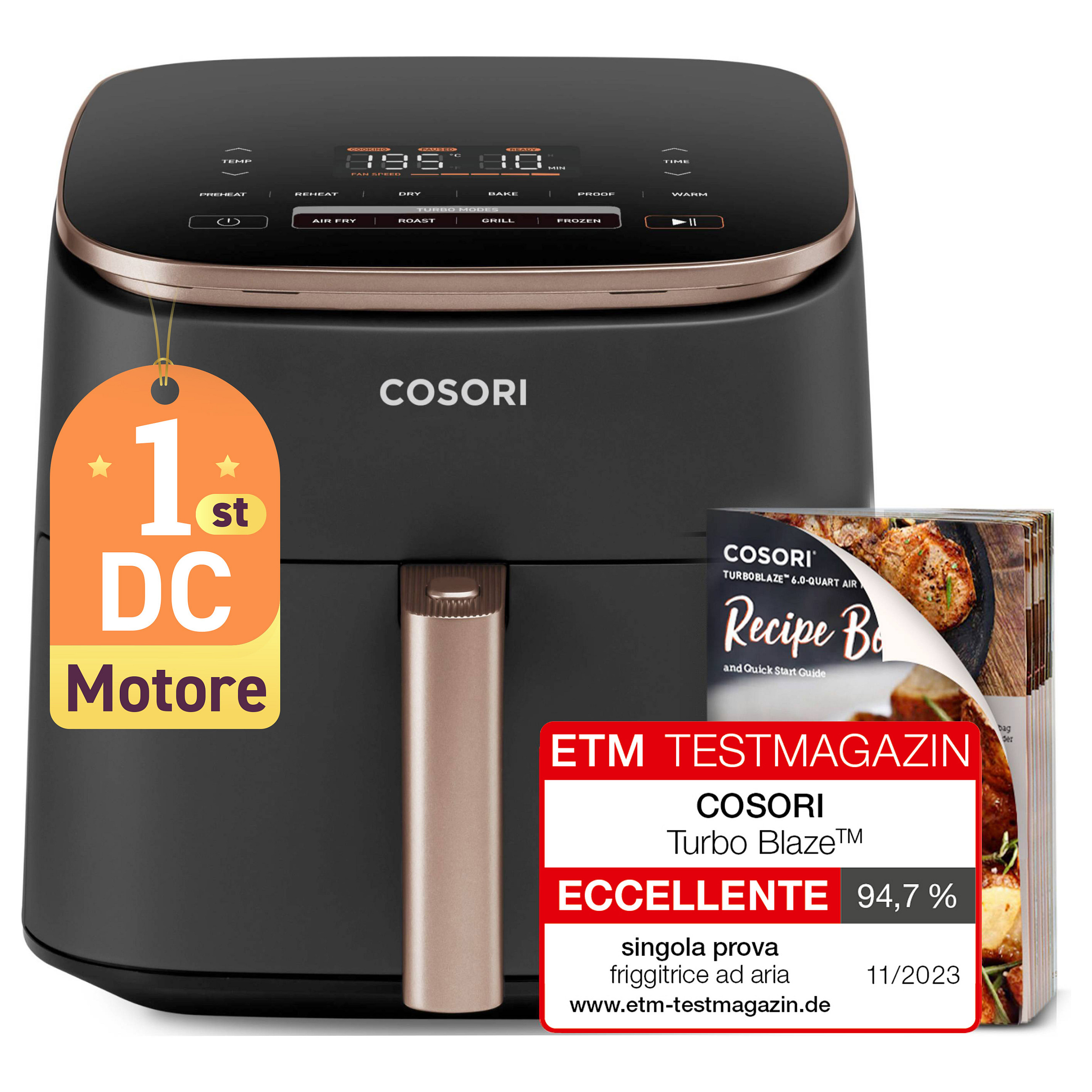 Friteza na vrući zrak COSORI Turbo Blaze Chef Edition (6L, 1725W, crna/rozo-zlatna)
