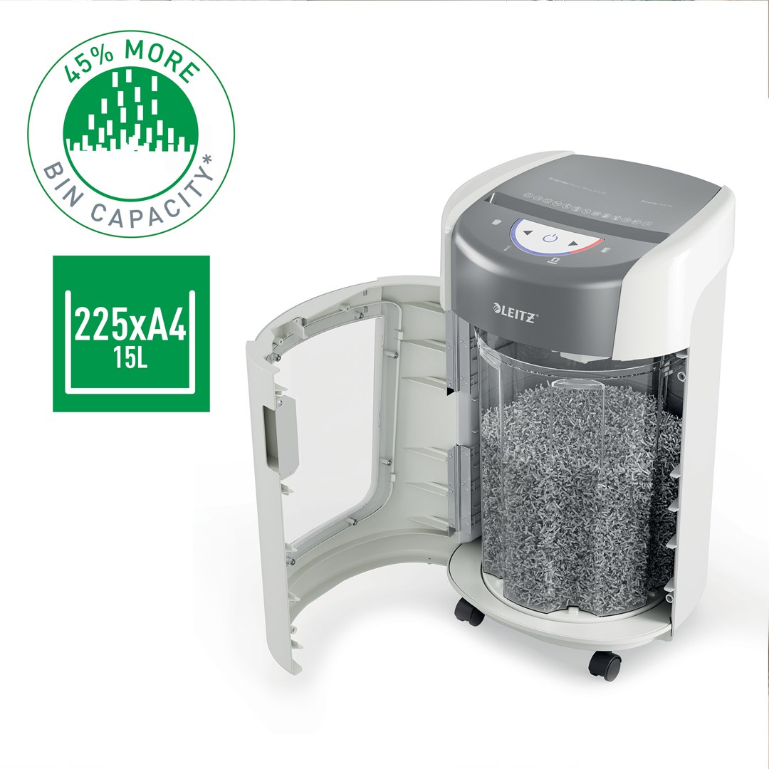 Rezač papira LEITZ IQ OptiMax Home Office 225 (Micro Cut, Security P5, 15L, Bijeli)-1