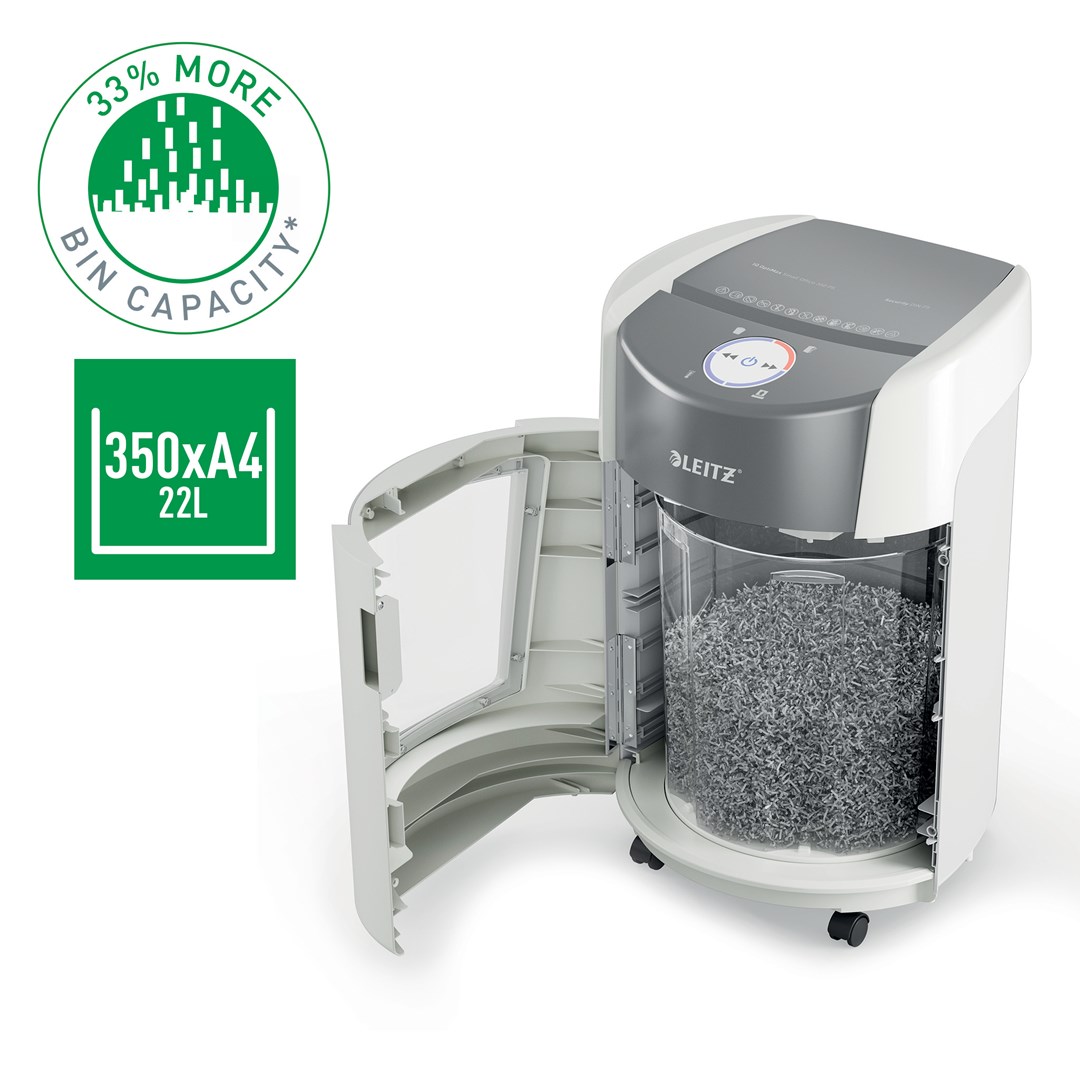 Uničitelj papira LEITZ IQ OptiMax Small Office 350 (Micro Cut, Security P5, 22L, bijeli)-1