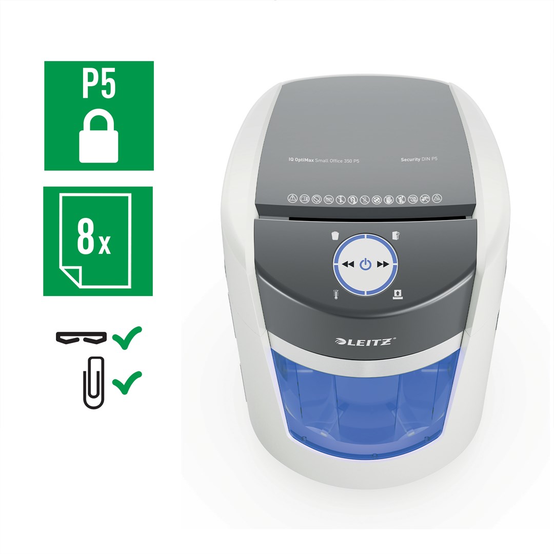 Uničitelj papira LEITZ IQ OptiMax Small Office 350 (Micro Cut, Security P5, 22L, bijeli)-4