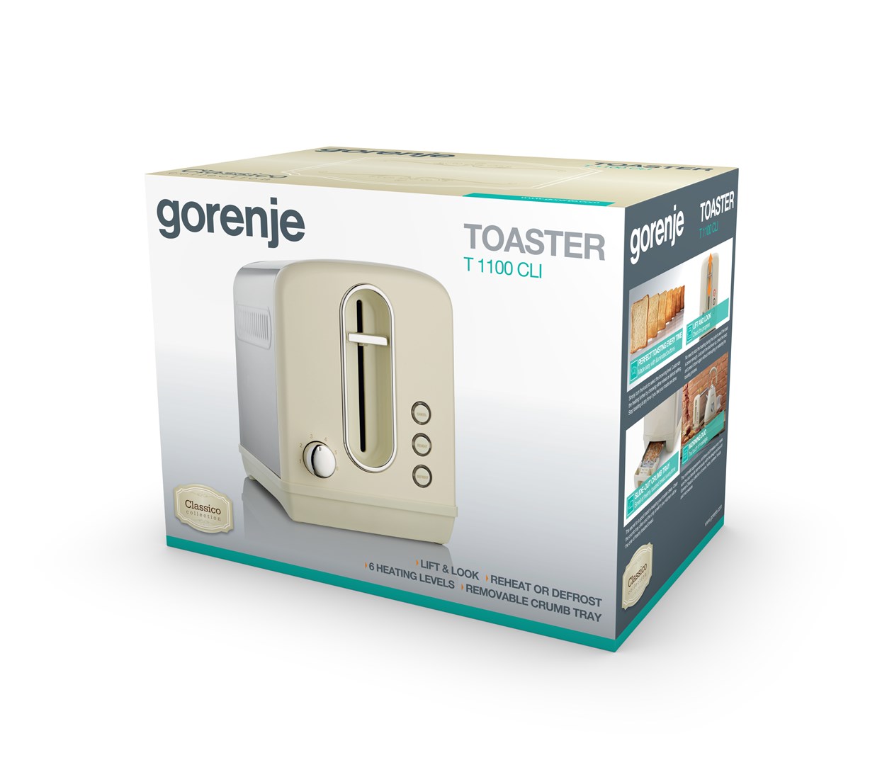Toster GORENJE T1100CLI 6 (2 kriške, 1100 W, Champagne)-4