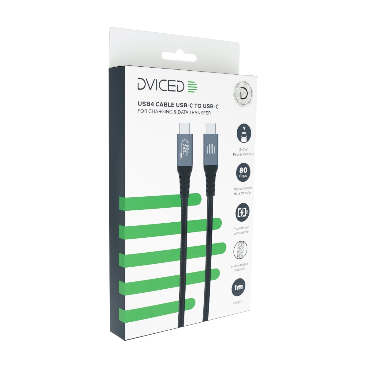 Kabel DVICED USB4, pleteni, 80 Gbps, 240 W, (kompatibilan s Thunderbolt), 1m - Crni-3