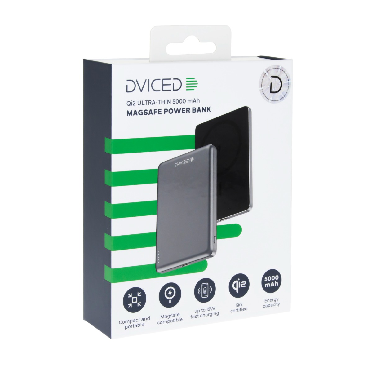 Power bank DVICED Qi2 Ultrathin MagSafe (5000mAh, MagSafe, crna/siva)-4