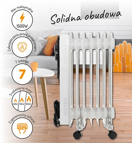 Električni grijalica ADLER AD 7815 (unutarnja, bijela, 1500 W, na ulje)-7