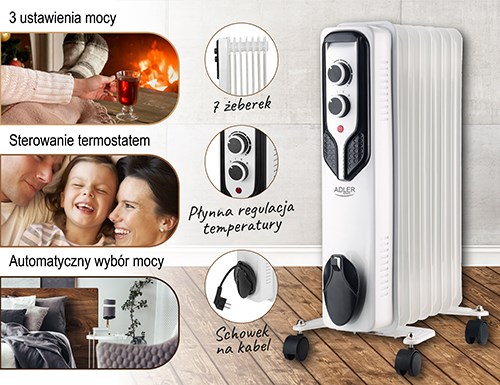 Električni grijalica ADLER AD 7815 (unutarnja, bijela, 1500 W, na ulje)-6