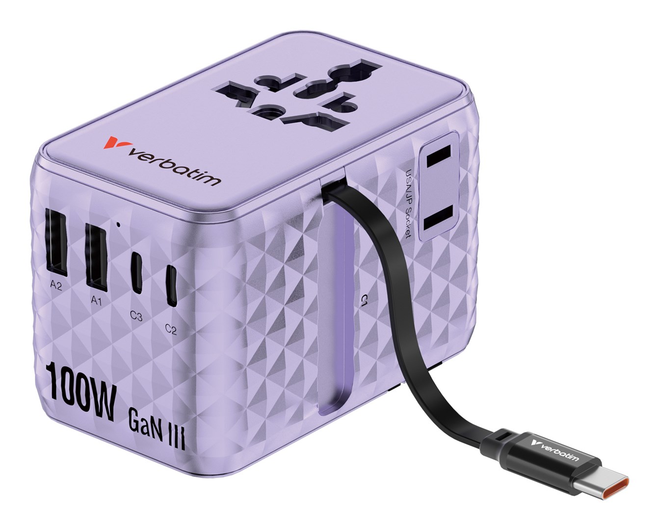 Putni adapter VERBATIM Charge 'n' Travel (100W, USB-C/USB-A, ljubičasti)-2