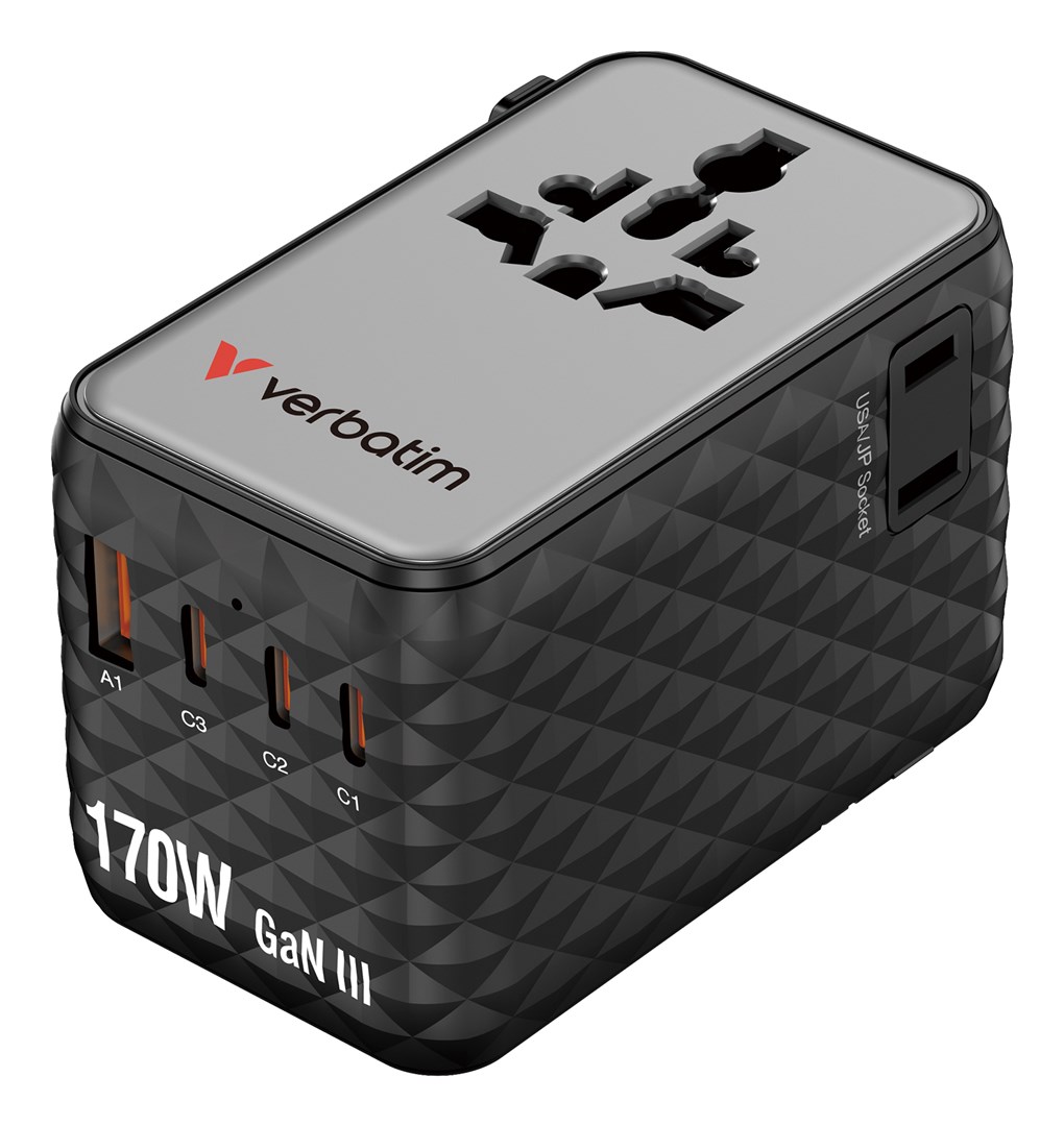 Univerzalni putni adapter VERBATIM 170W GaN III (2x USB-C, 2x USB-A, PD 3.0)