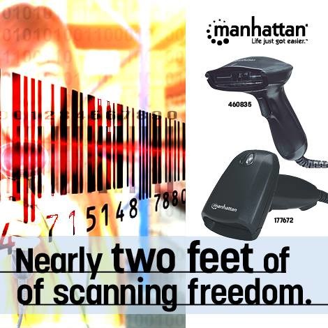 Ručni CCD barkod skener MANHATTAN Long Range (USB, domet 500mm, crni)-1