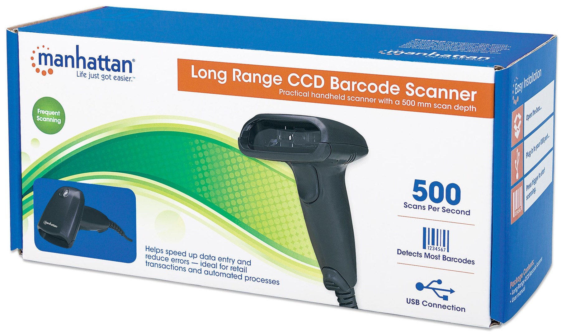 Ručni CCD barkod skener MANHATTAN Long Range (USB, domet 500mm, crni)-5