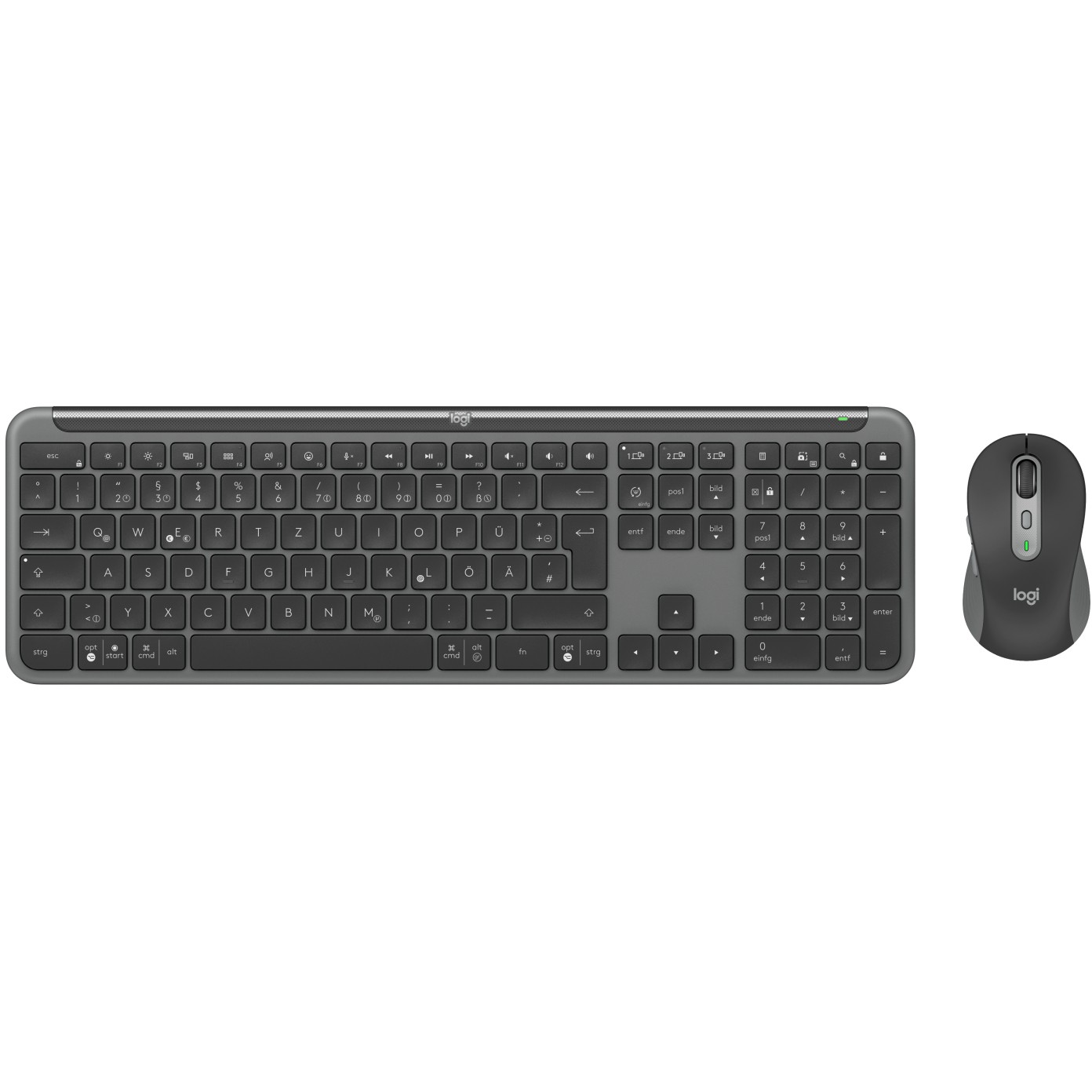 Tipkovnica LOGITECH 920-012483 s mišem, uredska, RF bežična + Bluetooth, QWERTZ, njemačka, grafitna boja – internacionalna non HR tipkovnica