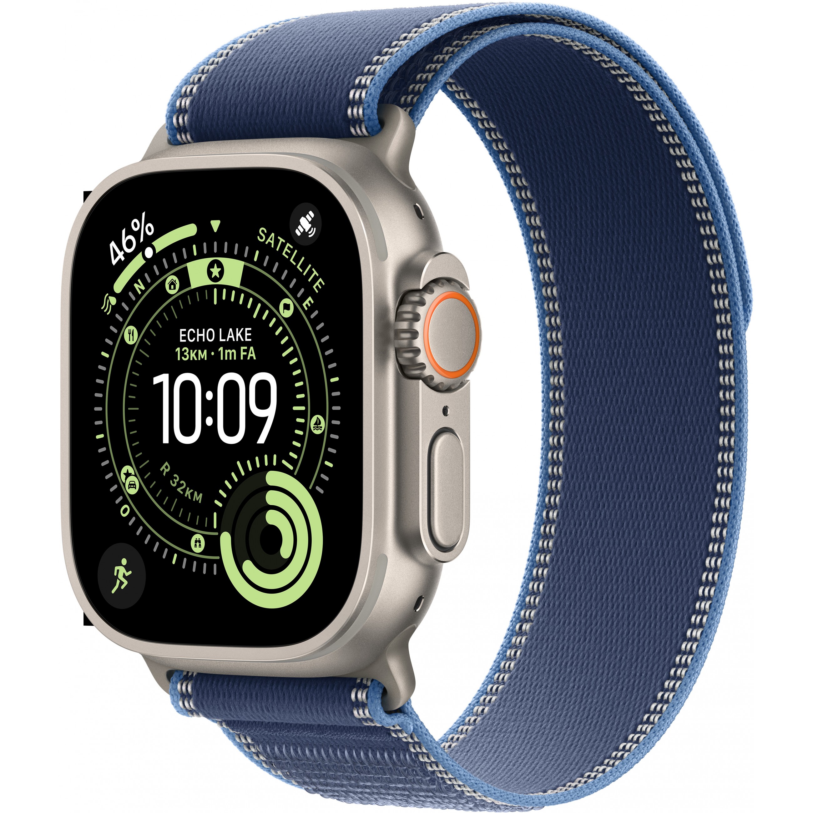 Sat APPLE Watch Ultra 3 GPS + Cellular 49mm Natural Titanium Case with Blue/Bright Blue Trail Loop - M/L-0