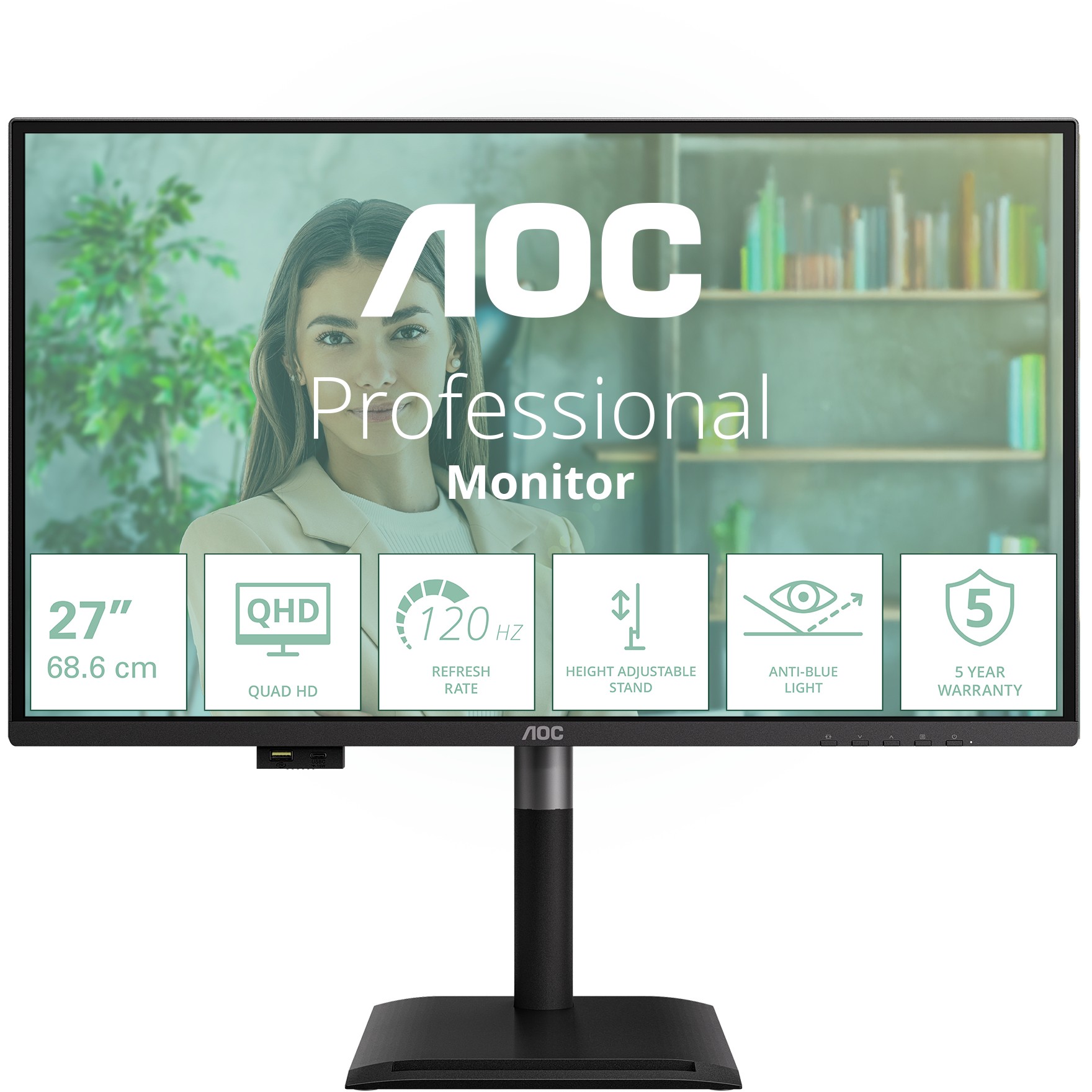 Monitor AOC Q27P4U (27", 2560 x 1440 pixels, Wide Quad HD, Black)-1