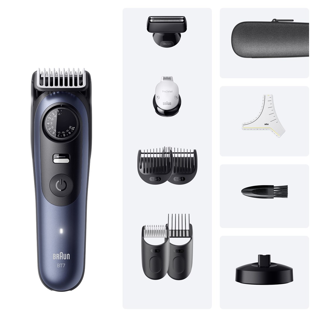 Trimer za bradu BRAUN BeardTrimmer 7 80789809 (baterijsko/mrežno napajanje, 40 postavki duljine, mokro i suho korištenje, tamno plava)-1