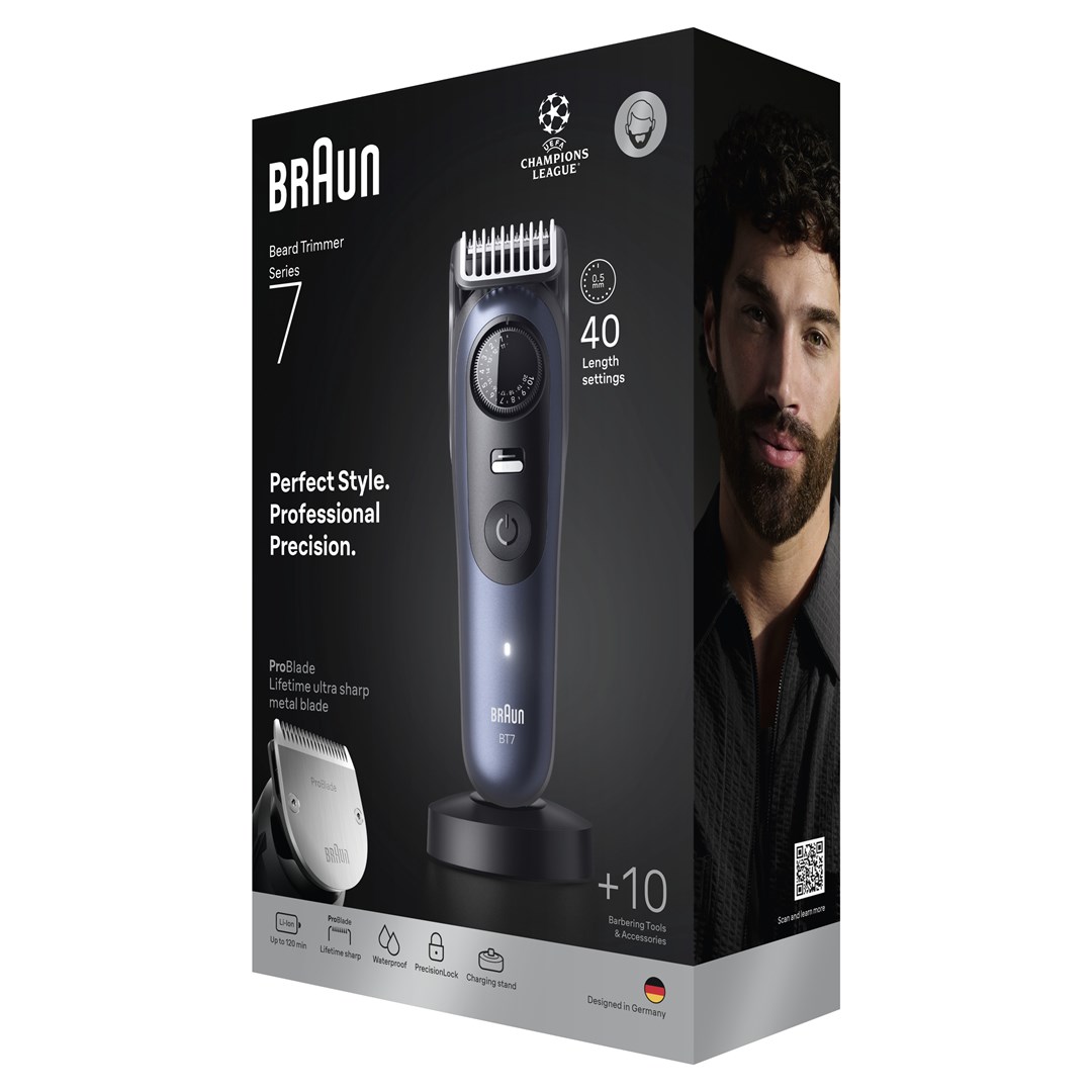 Trimer za bradu BRAUN BeardTrimmer 7 80789809 (baterijsko/mrežno napajanje, 40 postavki duljine, mokro i suho korištenje, tamno plava)-3