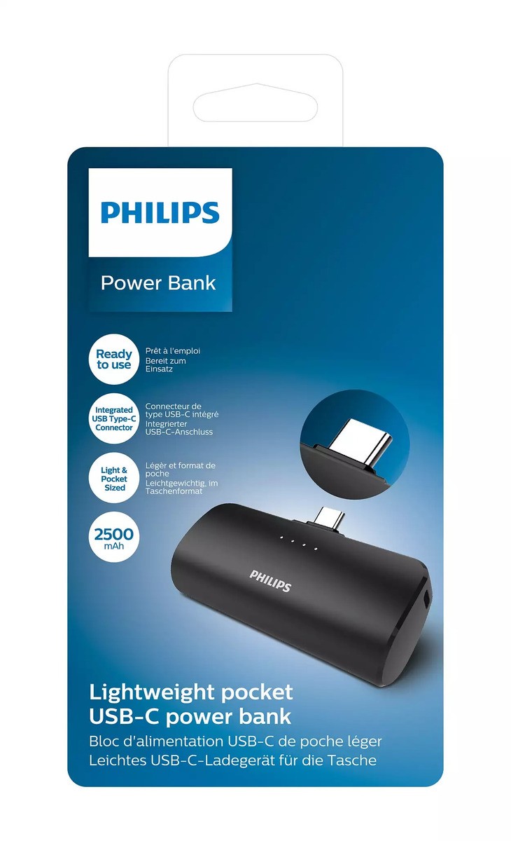 Power bank PHILIPS DLP2510C 2500mAh USB-C crni