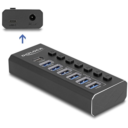 USB HUB DELOCK 7Port USB Hub with 3 Ports 10 Gbps and 4 Fast ChargingP-1
