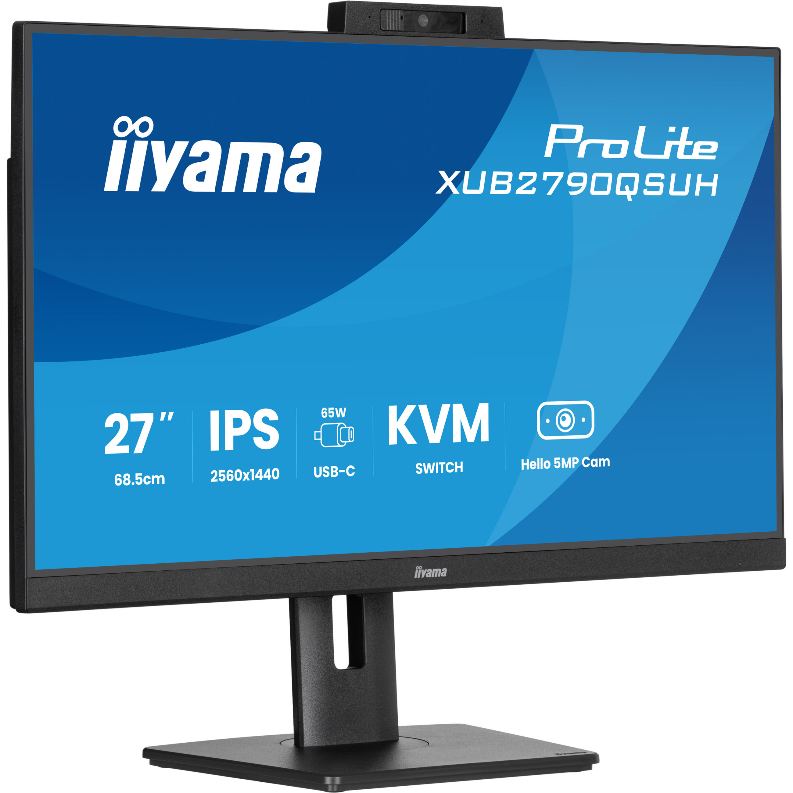 iiyama XUB2790QSUH-B2 27" IPS-panel 2560x1440 100Hz Windows Hello Camera 5MP Auto Focus 15cm Stand Height Adjustment 4ms 250