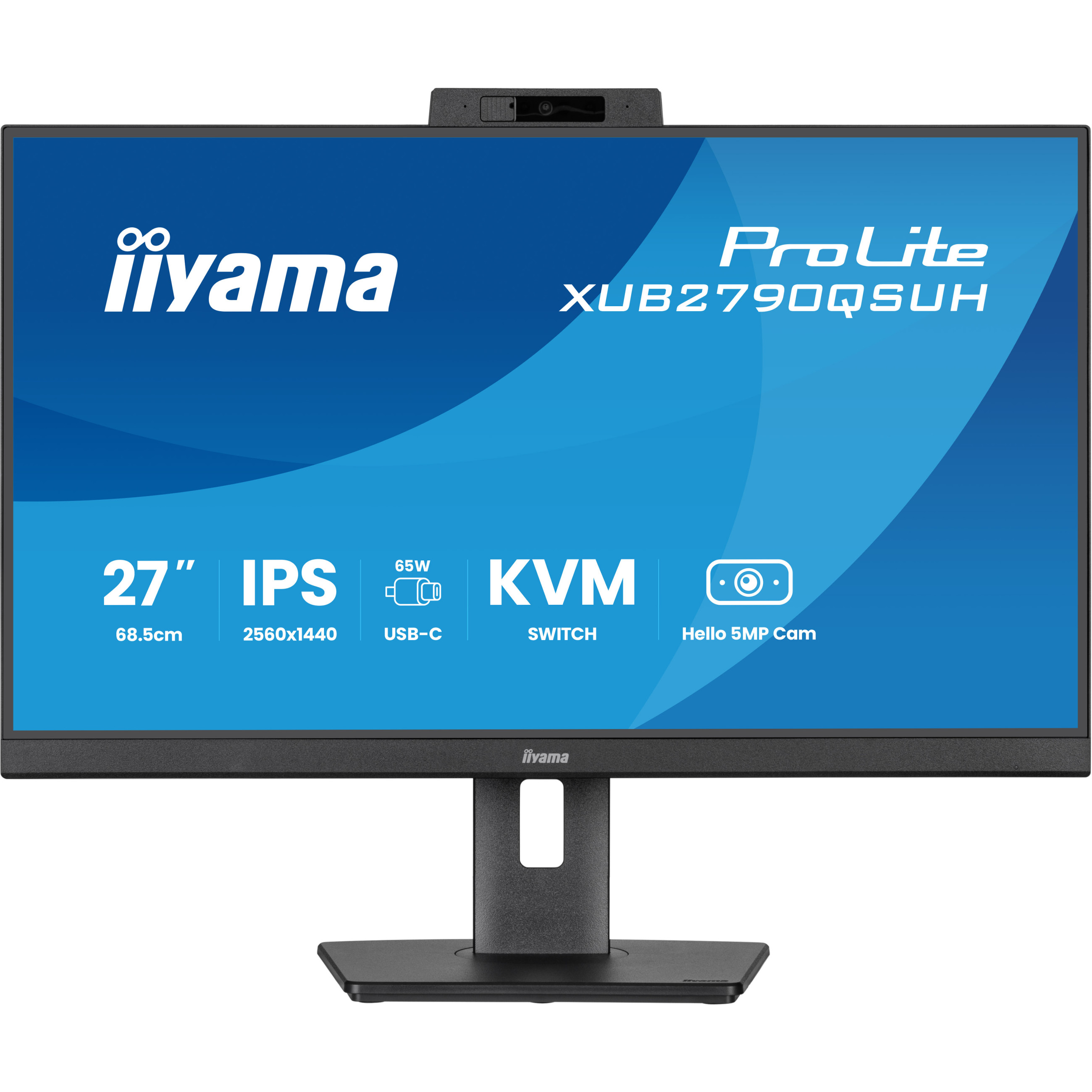 iiyama XUB2790QSUH-B2 27" IPS-panel 2560x1440 100Hz Windows Hello Camera 5MP Auto Focus 15cm Stand Height Adjustment 4ms 250-1