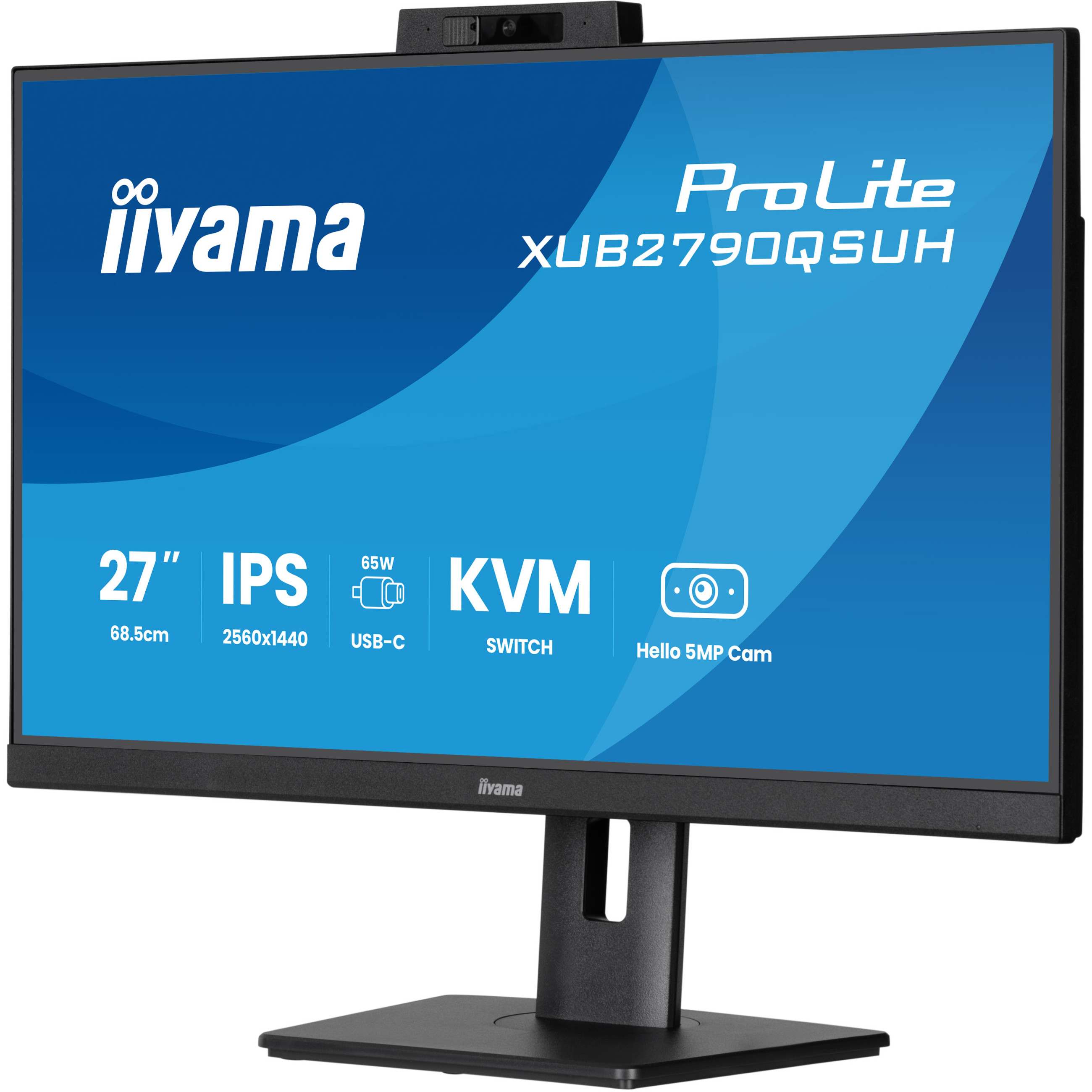 iiyama XUB2790QSUH-B2 27" IPS-panel 2560x1440 100Hz Windows Hello Camera 5MP Auto Focus 15cm Stand Height Adjustment 4ms 250-9