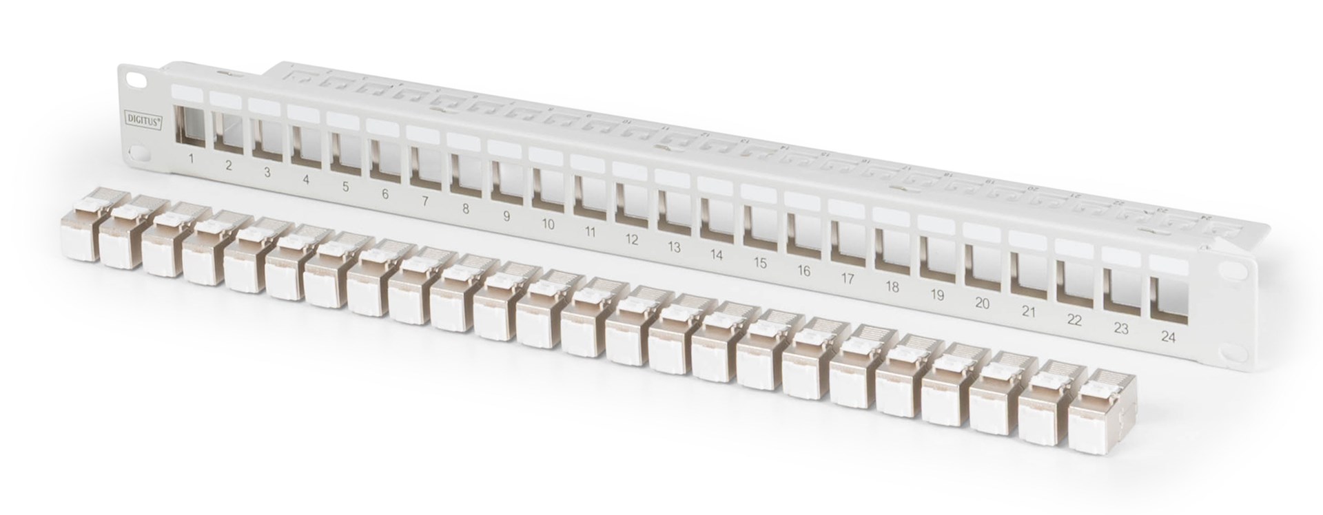 PATCH PANEL DIGITUS 1U (24x Cat.6A Keystone, oklopljen, sivi)
