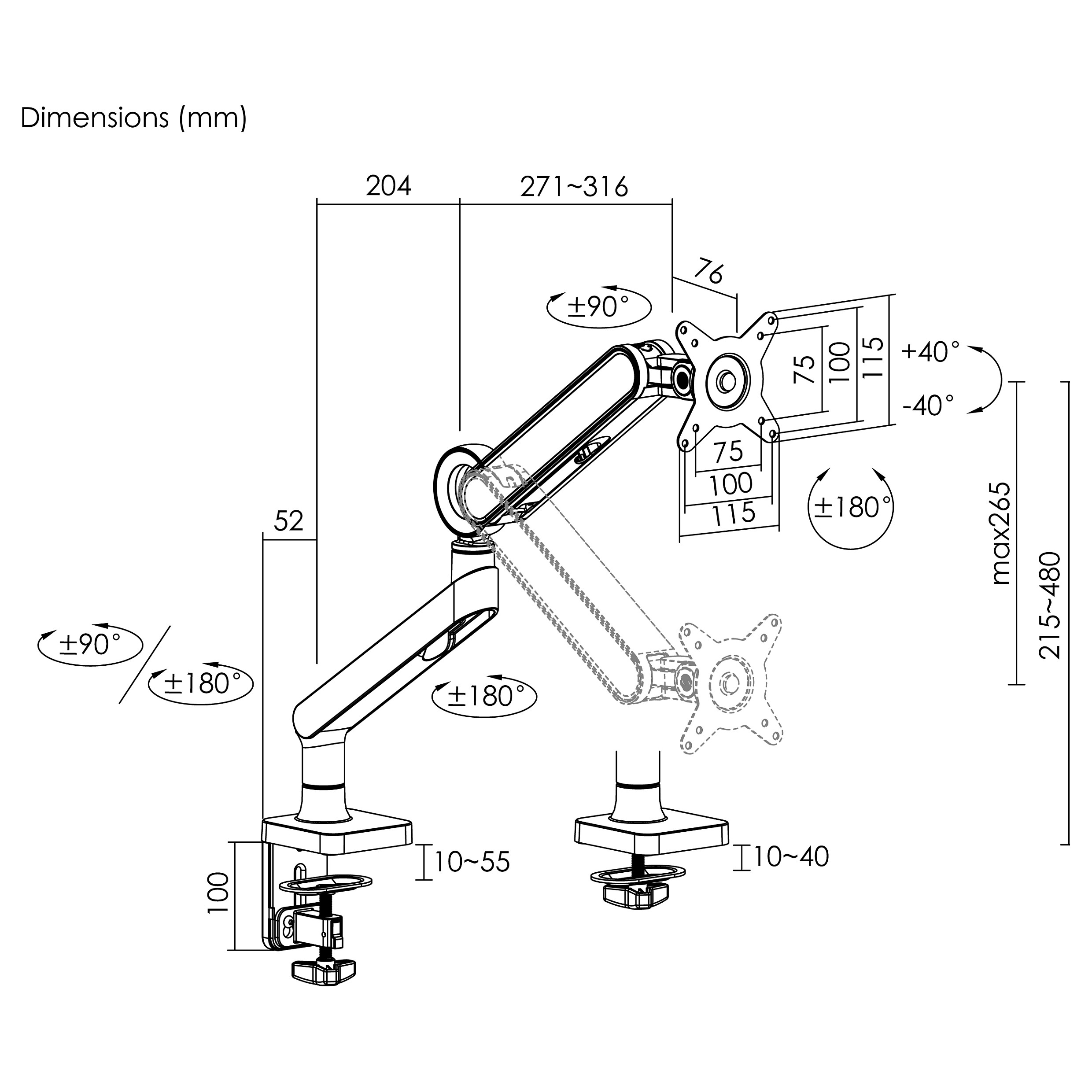 Stalak za monitor Equip (17"-35", 360°, do 10.5 kg, bijeli)-5