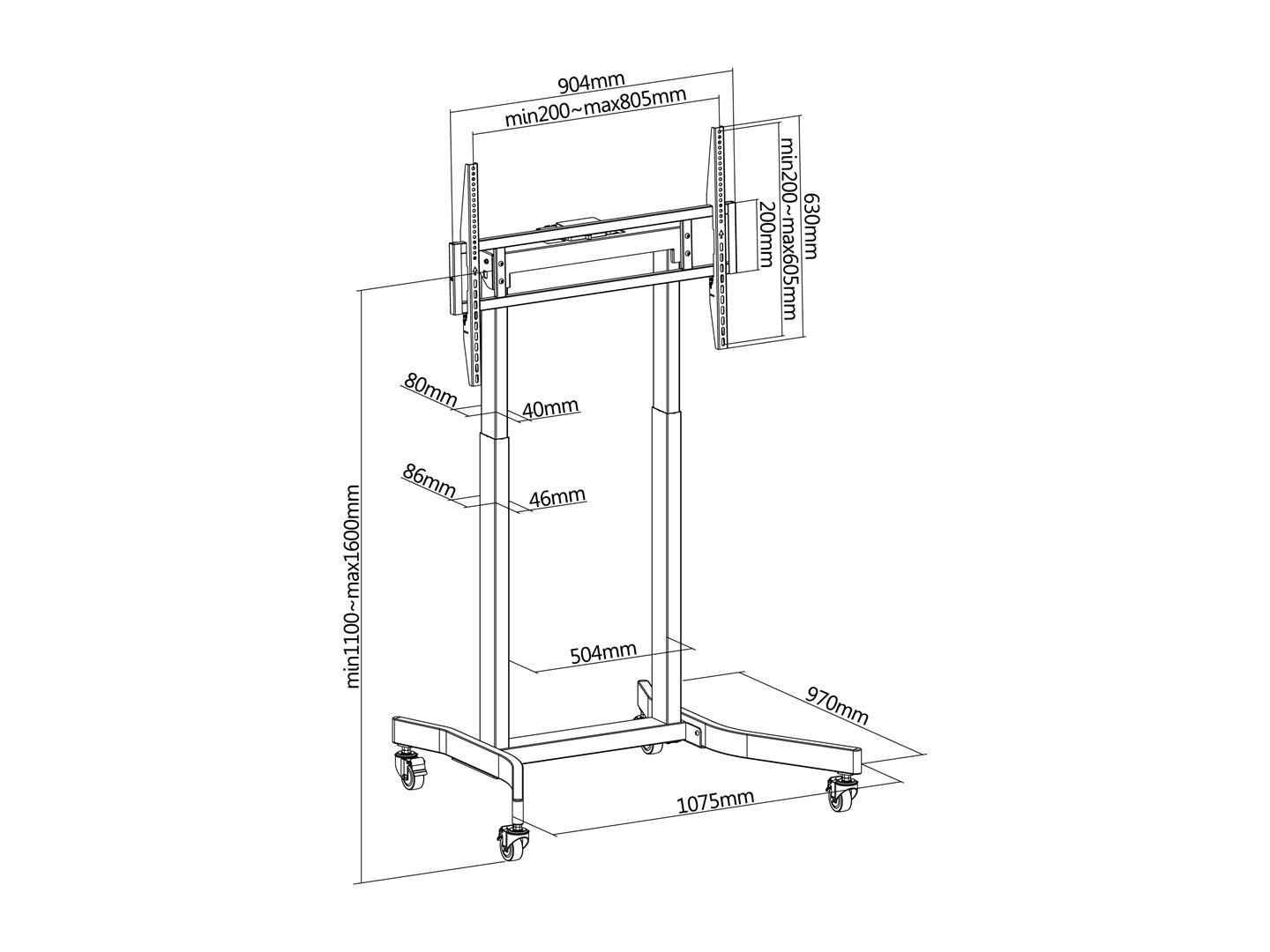 Stalak za TV EQUIP (55-100", 1TFT, nosivost 120 kg, crna boja, lite Retail)-8