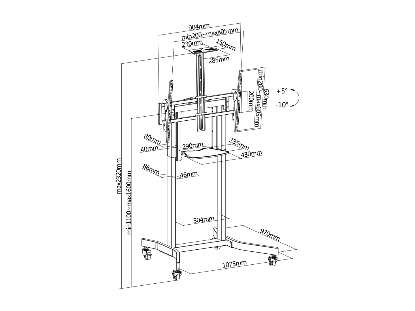 Stalak za TV EQUIP (55-100", 1TFT, 120kg, 1 polica, crna, lite Retail)-8