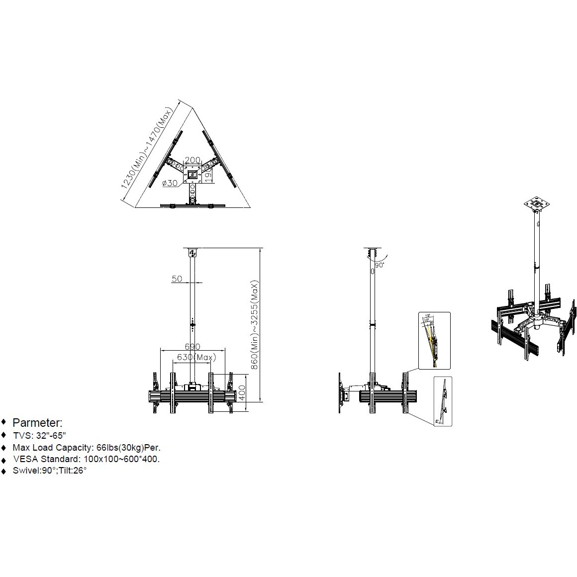 Nosivost stropa Equip 650371 (32" - 65")-4