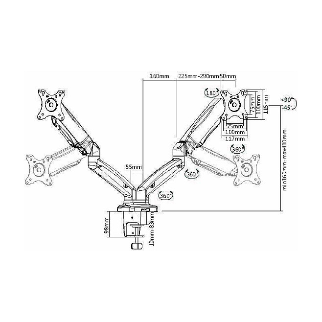 Stalak za stol Equip (za 2 monitora 17"-32", 360° rotacija)-2