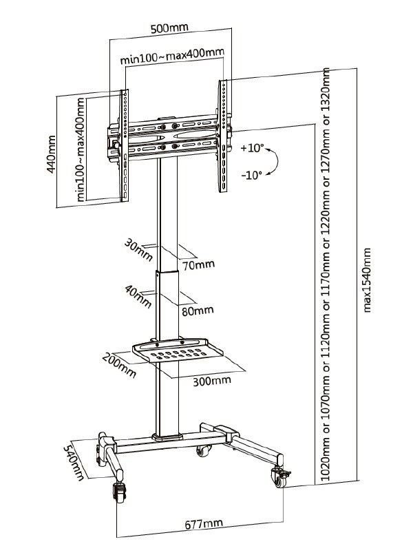 Stalak za TV EQUIP (32"-55", do 35 kg, 1 TFT, 1 polica, crna boja)-8