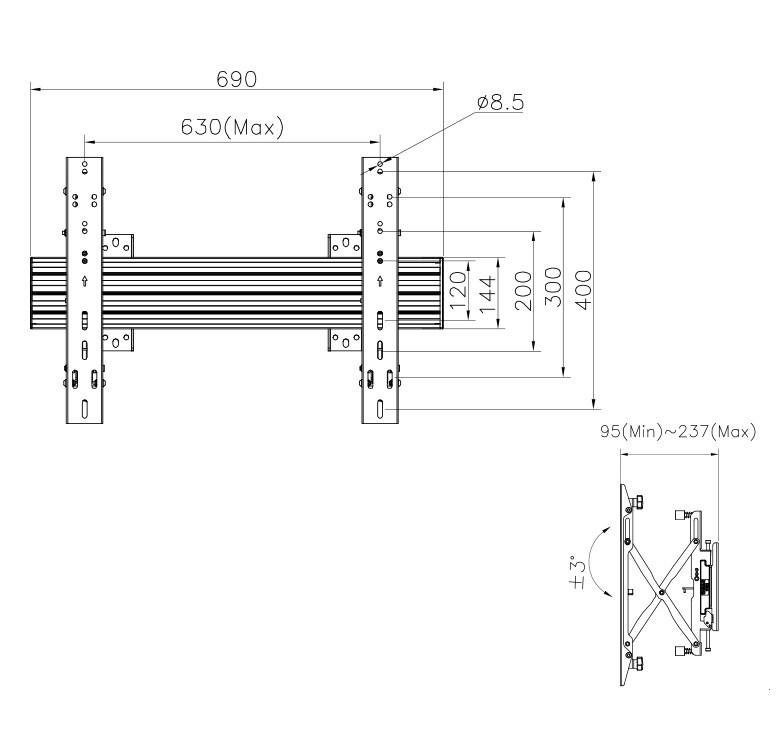 Zidni nosač za TV EQUIP 1TFT 1Pivot (32"-65", 30kg, crni)-4