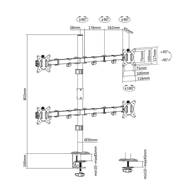 Stalak za stol Equip za 4 TFT monitora (17"-32", 360° podesiv)-7