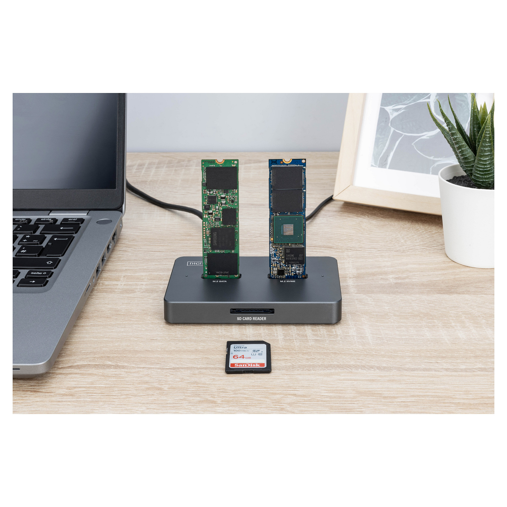 USB-C 3.2 Gen2 Docking Station for M.2 Duo NVMe SSDs and SATA (max. 2x 4 TB) with SD-Express 7.1 card reader (max. 2 TB), black-1