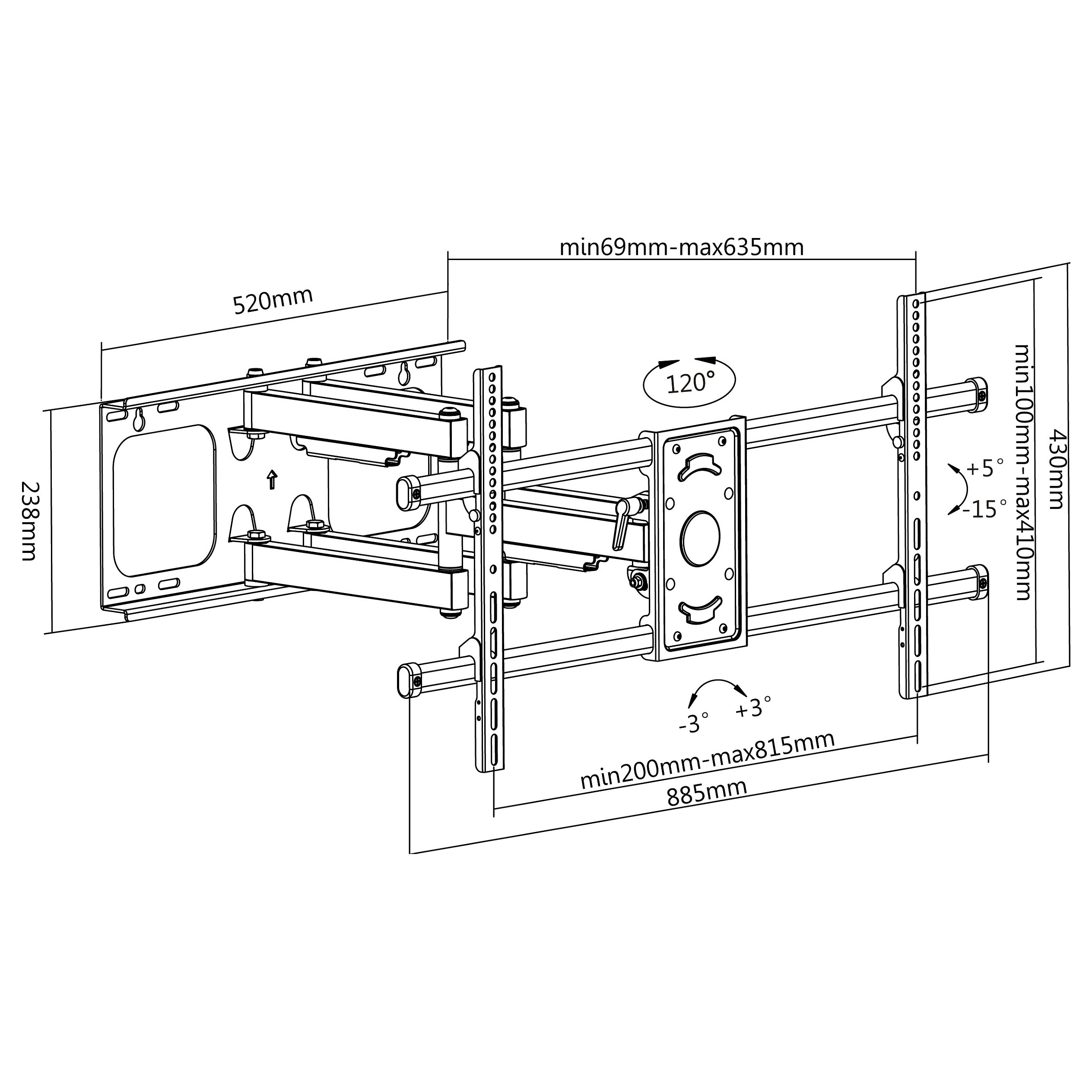 Zidni nosač za TV EQUIP 650616 Pro (37"-90", do 75kg, Full-Motion)-14