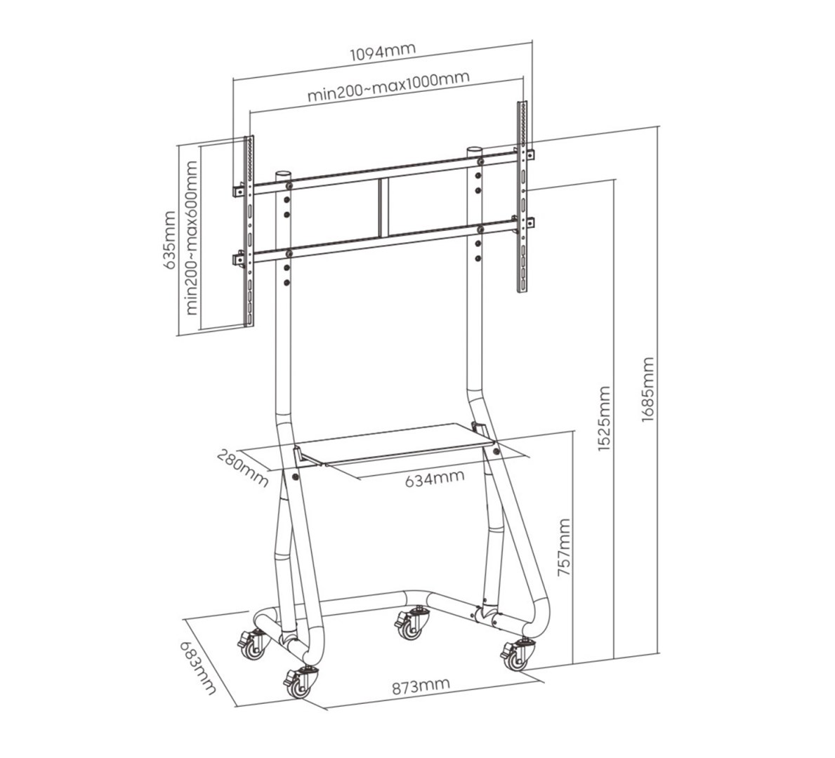 STALAK ZA TV KOLICA EQUIP (60"-105", do 100kg)-10