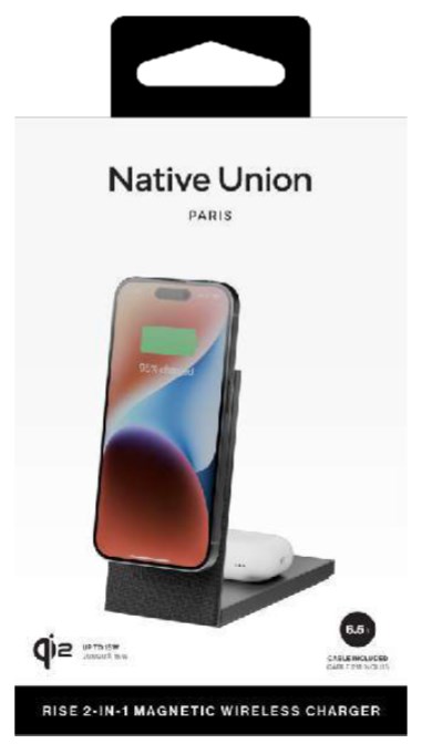 Bežični punjač NATIVE UNION Rise 2-in-1 Qi2 (15W + 5W, odvojivi punjač) crni-2