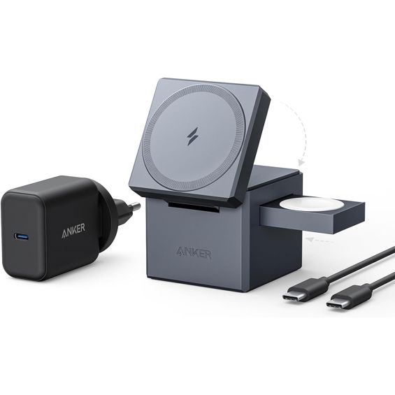 Bežični punjač ANKER 3-u-1 Cube MagSafe 15 W za iPhone, Apple Watch i AirPods, crni-1