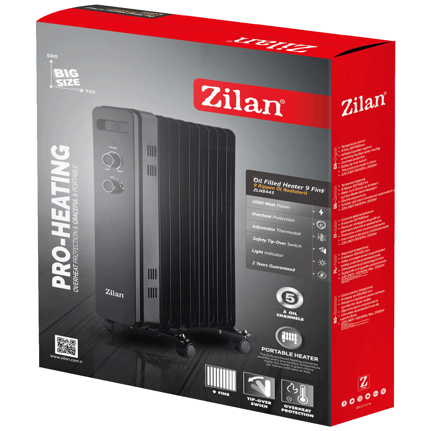 Zilan Radijator uljni, 2000 W, 9 rebara - ZLN8443-3