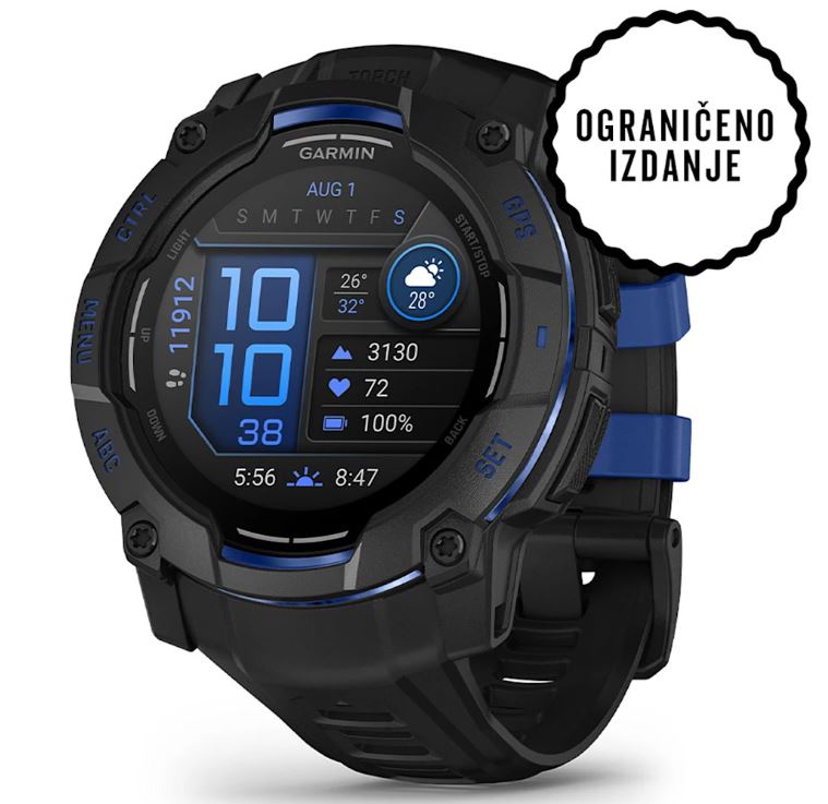 Pametni sat GARMIN Instinct 3 Black Bolt Blue LIMITED EDITION 50mm, 010-03020-03-0