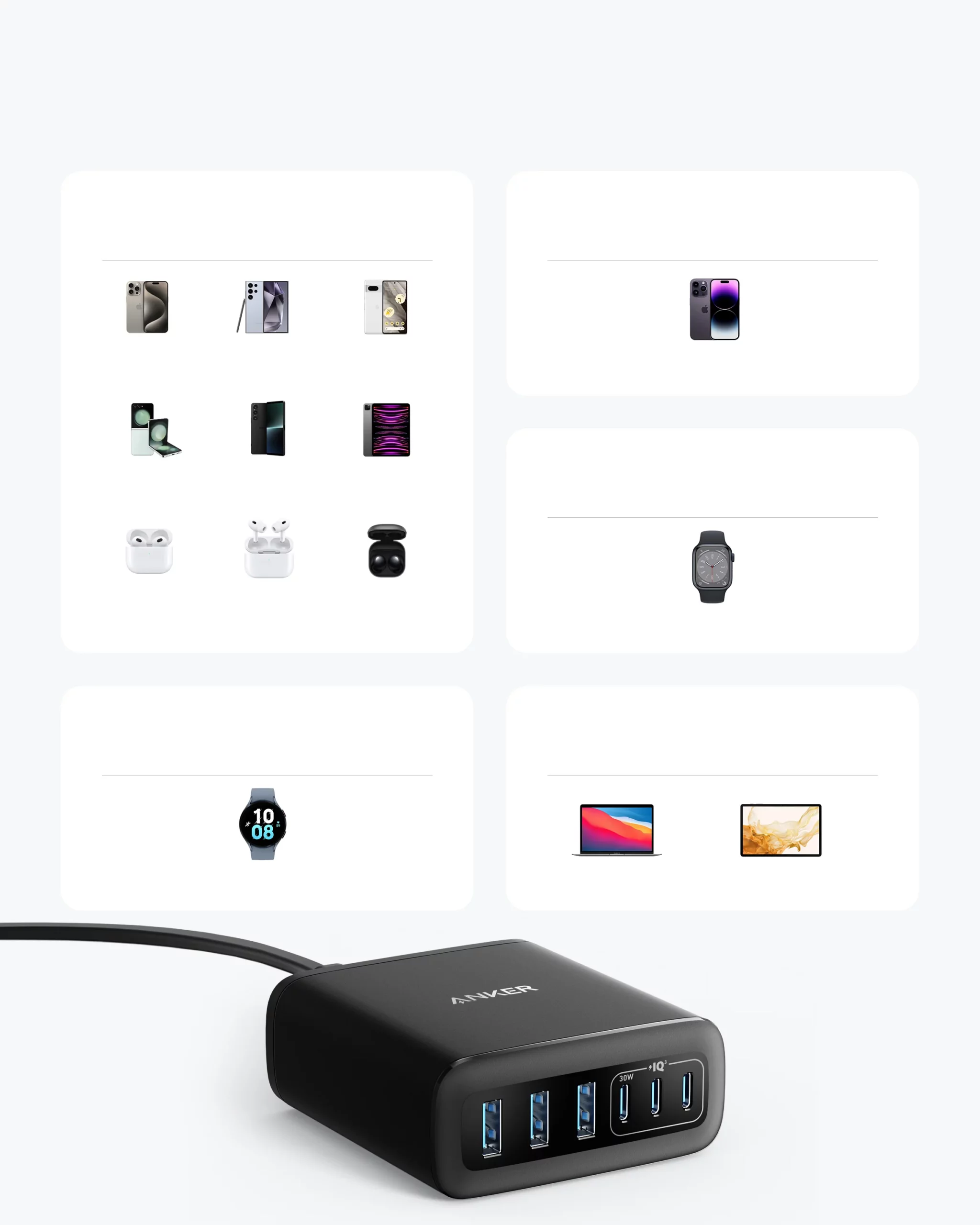 Kućni punjač ANKER GaN 6 port, 112W, 3xUSB-C, 3xUSB-A, A2154G11-3