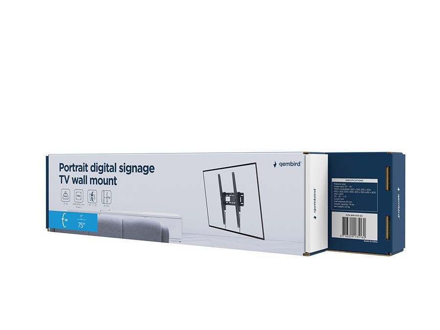 TV MOUNT GEMBIRD WM-75T-03 Portrait digital signage Wall Mount (tilt) 37" - 75" crna boja-6