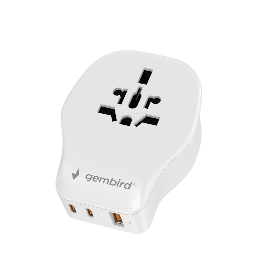 Adapter GEMBIRD TPA-1A2C20-02-W univerzalni putni 20 W bijeli-0