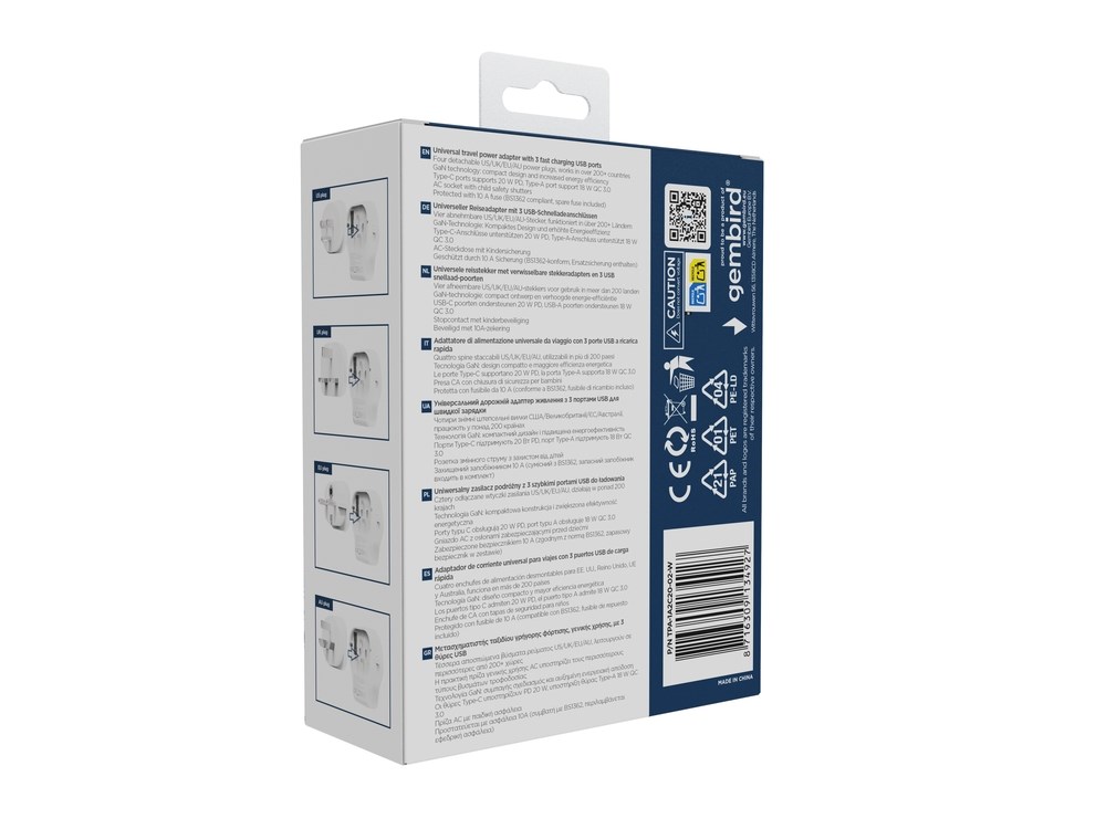 Adapter GEMBIRD TPA-1A2C20-02-W univerzalni putni 20 W bijeli-8