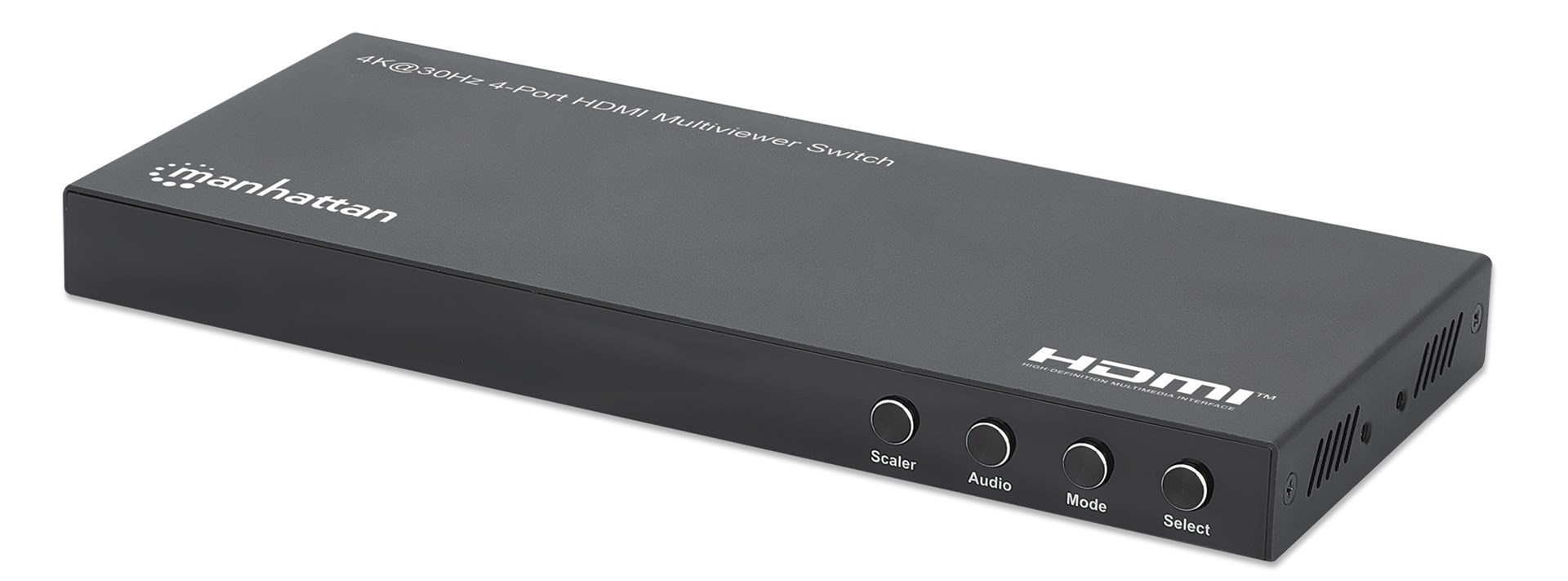 Manhattan 4K 4-Port HDMI Multiviewer Switch, Switch with Four Inputs on One Display, 4k@30Hz, Multiple Viewing Options Including Picture-in-Picture and Dual/Quad Screen, Push Button or Remote Control, 3.5mm and Toslink Audio, Black, 3 Year Warranty