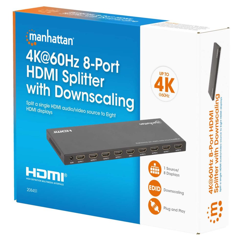 HDMI Splitter MANHATTAN 8-Port (4K@60Hz, 1x8, Downscaling, 18Gbps)-1
