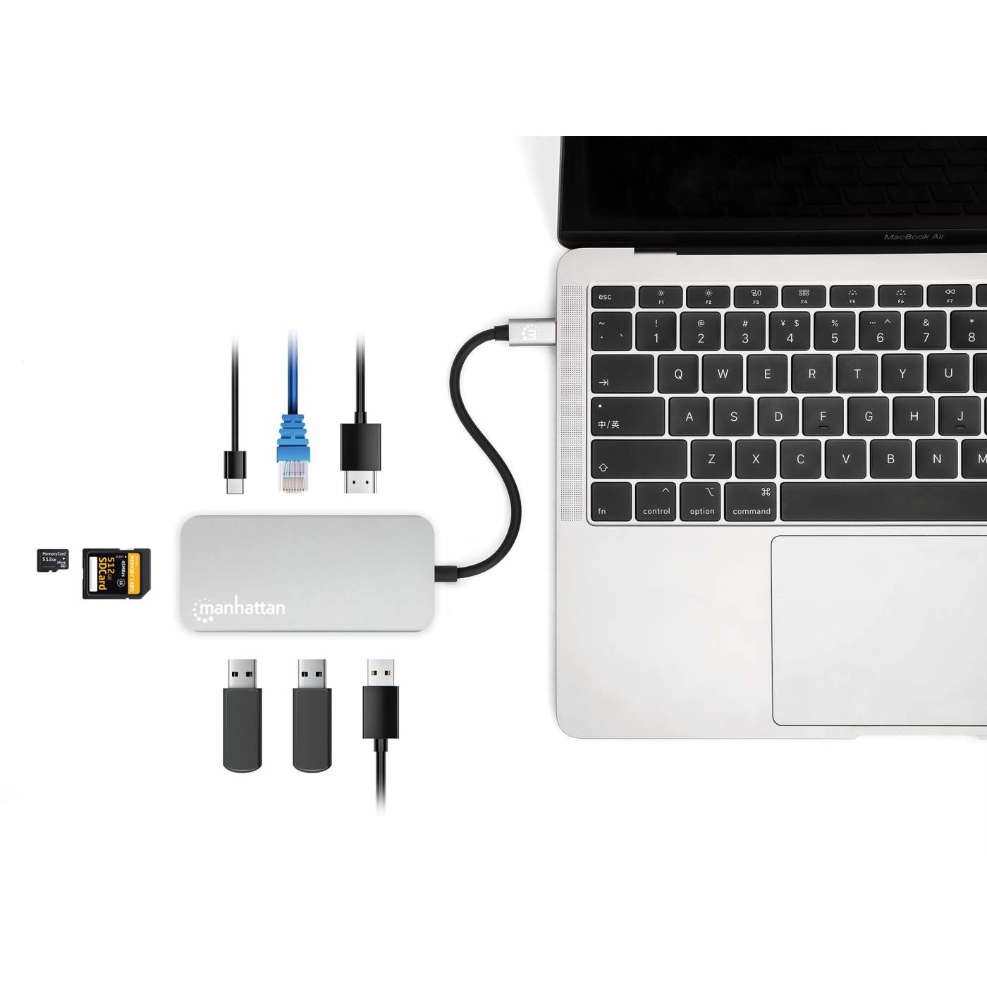 USB-C Dock/Hub MANHATTAN s čitačem kartica (6 portova Ethernet, HDMI, 3x USB-A, USB-C, 10W PD)-8