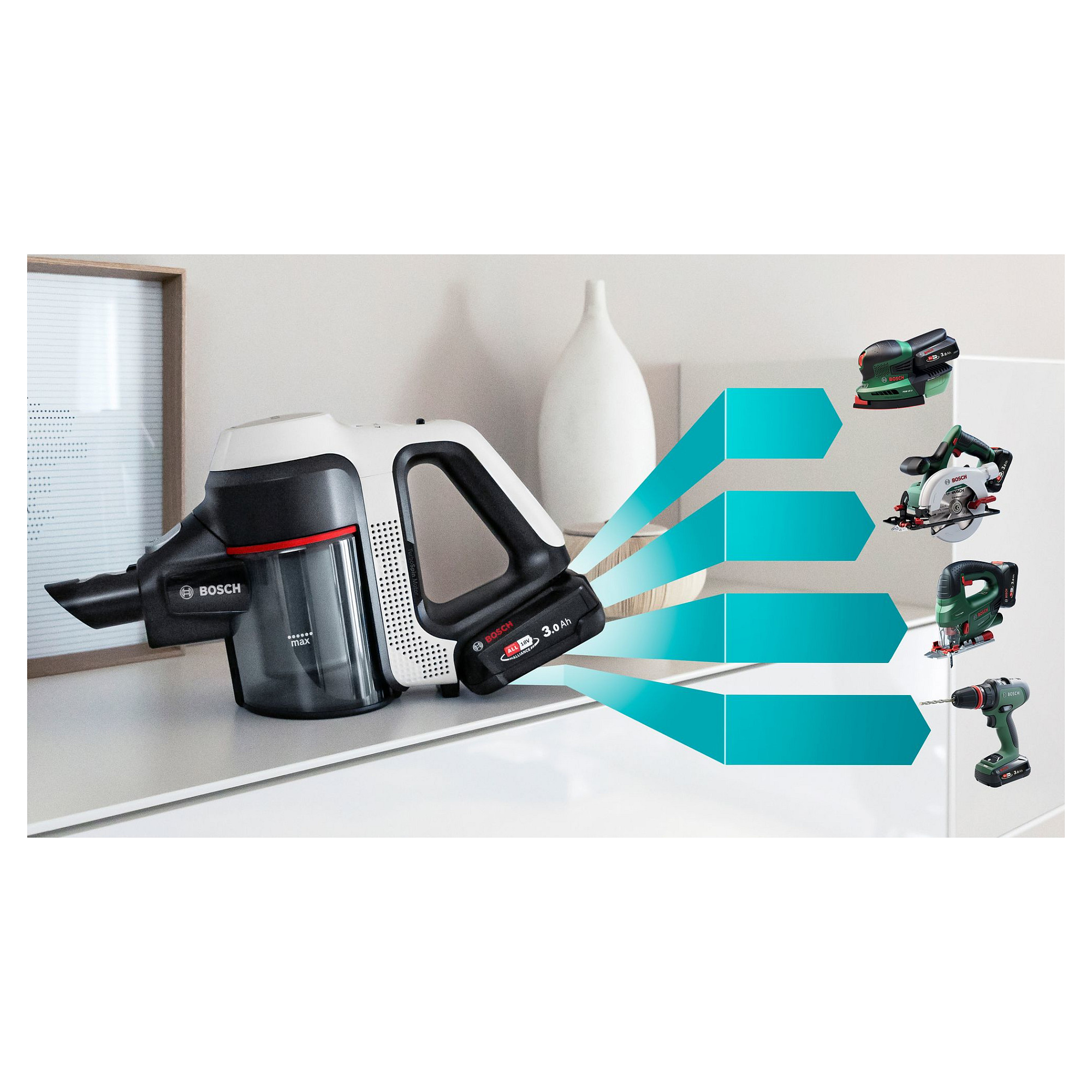 Usisavač BOSCH BSS711W stick vacuum/electric broom (0.3 L, bežični, crna, srebrna, bijela)-12